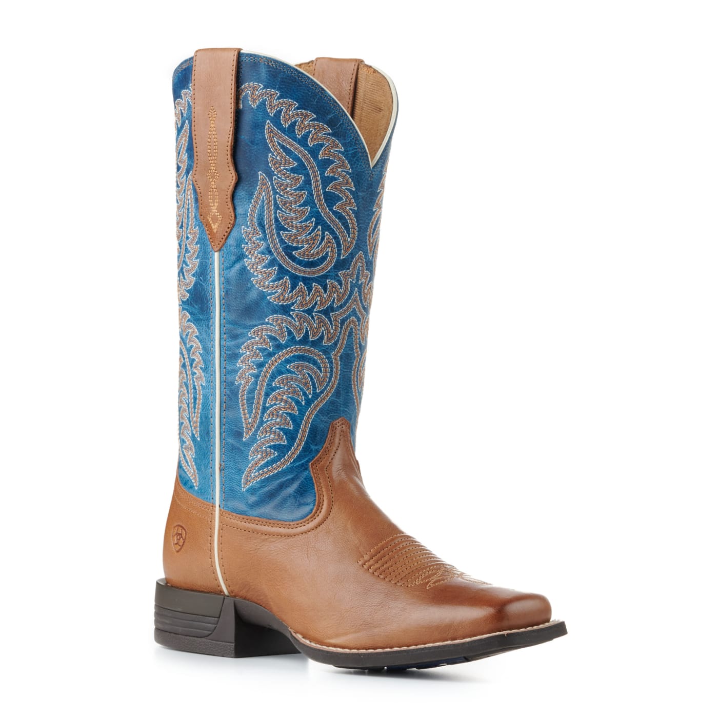 Ariat Women's Cattle Caite Peanut and Blue Stretchfit Wide Square Toe Cowboy Boots