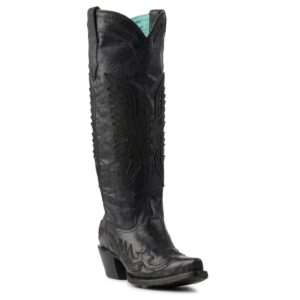 Corral Women's Black Eagle Overlay Snip Toe Tall Cowboy Boots