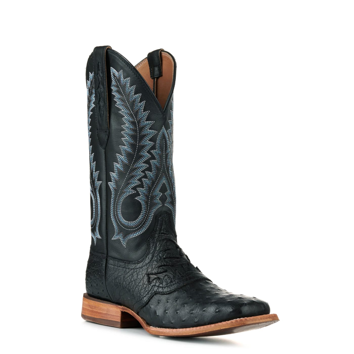 Durango Men's Black Full Quill Ostrich Saddle Vamp Wide Square Toe Exotic Cowboy Boots